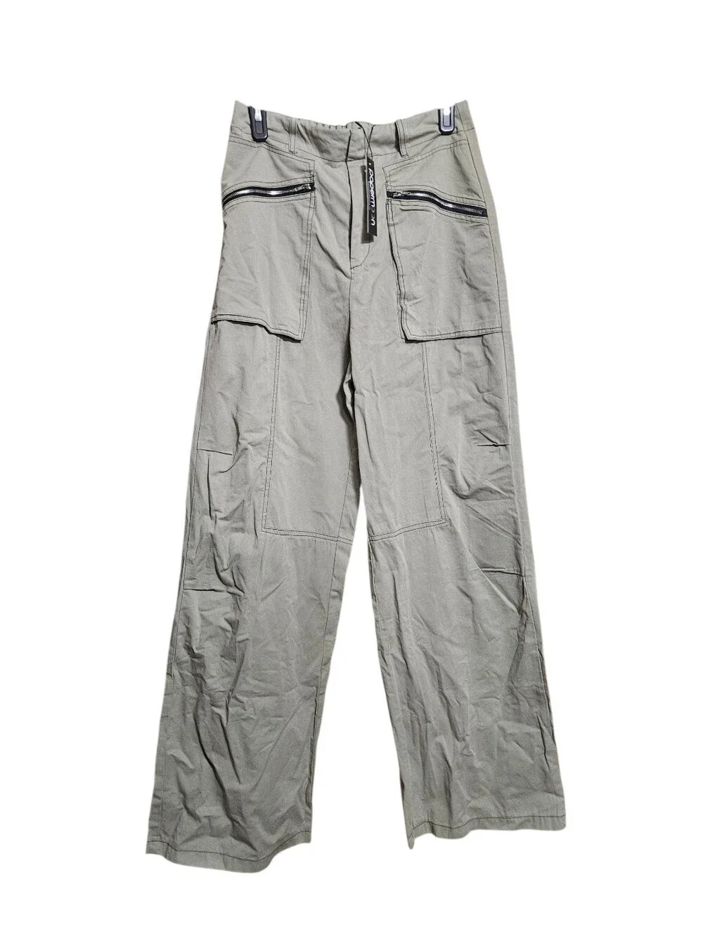 Papermoon Green Wide Leg High Rise Casual Pants Size Medium Zipper Pockets New!